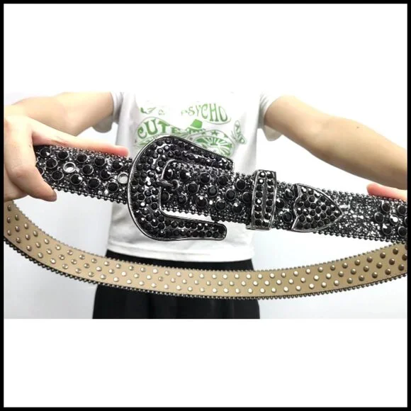 Rhinestone Studded Belt Microfiber Leather Punk Y2K Cowgirl  display picture 1